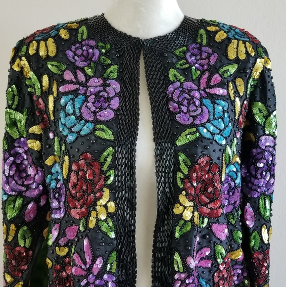 VTG 80s Scala Bead + Sequin Bolero Jacket - Picture 2 of 14